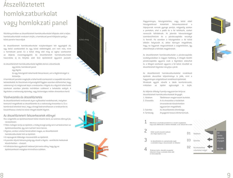 panel. Ez a külső réteg védi meg az egész szerkezetet az időjárás viszontagságaitól. Az átszellőztetett homlokzatburkolat használata új és felújítás alatt lévő épületeknél egyaránt javasolt.