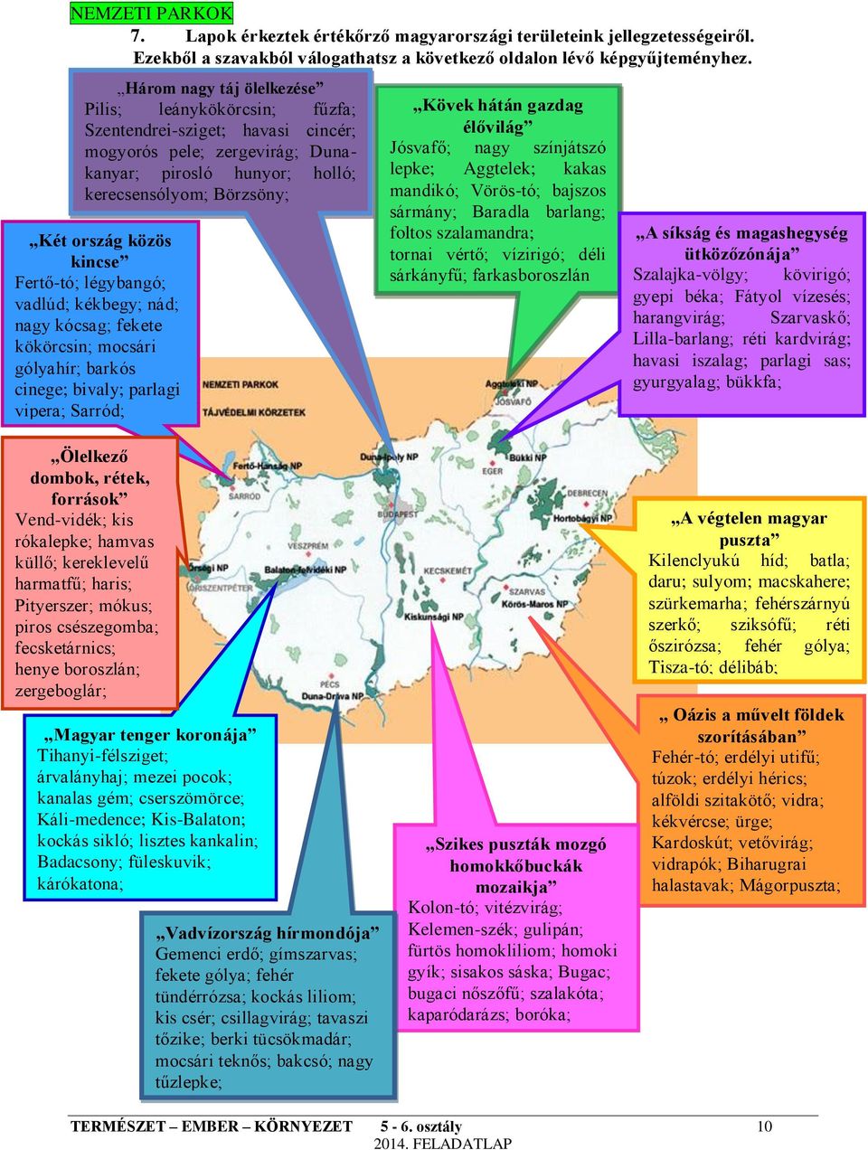 kincse Fertő-tó; légybangó; vadlúd; kékbegy; nád; nagy kócsag; fekete kökörcsin; mocsári gólyahír; barkós cinege; bivaly; parlagi vipera; Sarród; Kövek hátán gazdag élővilág Jósvafő; nagy színjátszó