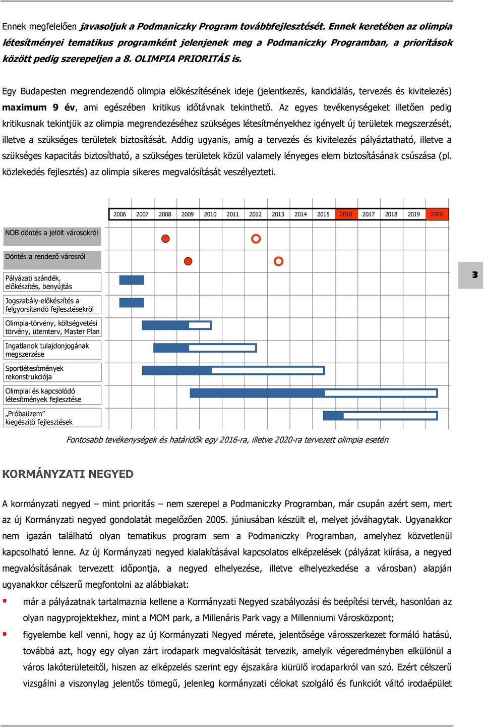 Egy Budapesten megrendezendő olimpia előkészítésének ideje (jelentkezés, kandidálás, tervezés és kivitelezés) maximum 9 év, ami egészében kritikus időtávnak tekinthető.