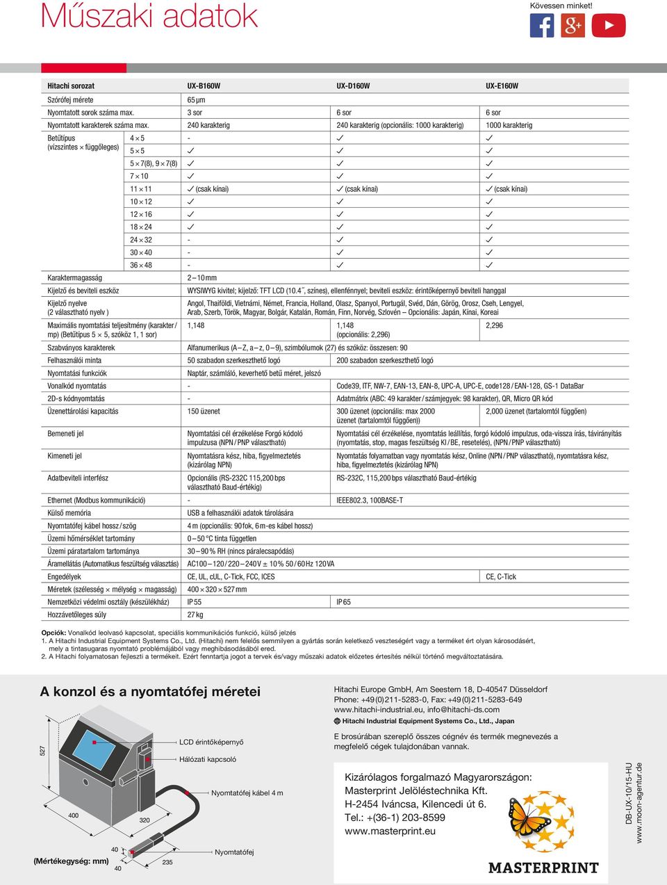 24 24 32-30 40-36 48 - Karaktermagasság 2 10 mm Kijelző és beviteli eszköz WYSIWYG kivitel; kijelző: TFT LCD (10.