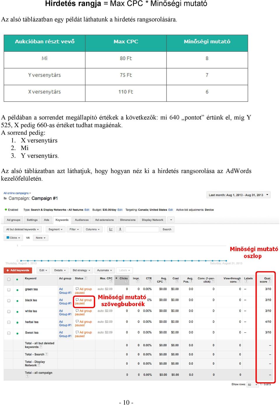 A példában a sorrendet megállapító értékek a következők: mi 640 pontot értünk el, míg Y 525, X pedig