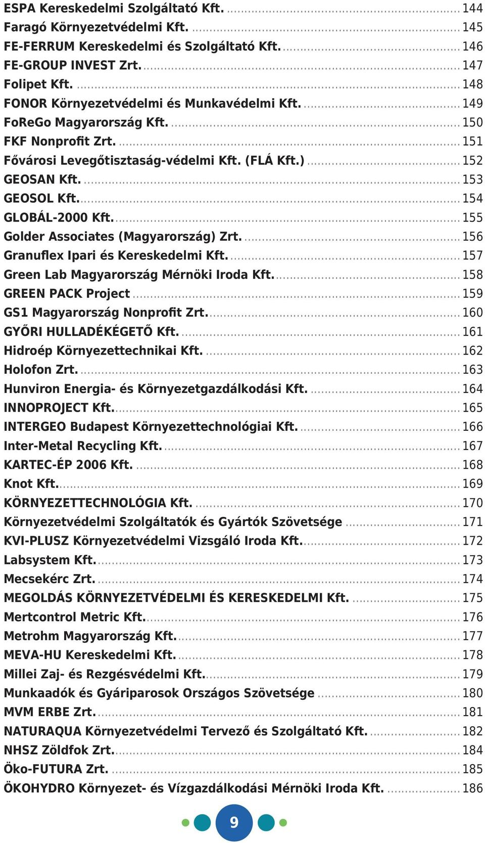 .. 154 GLOBÁL-2000 Kft.... 155 Golder Associates (Magyarország) Zrt.... 156 Granuflex Ipari és Kereskedelmi Kft.... 157 Green Lab Magyarország Mérnöki Iroda Kft.... 158 GREEN PACK Project.