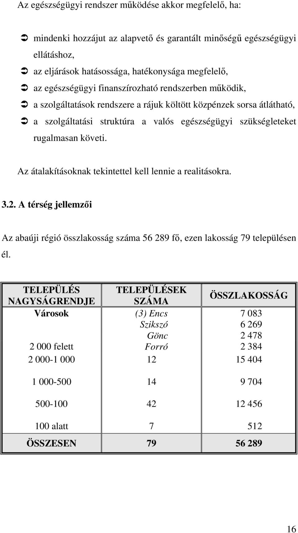 követi. Az átalakításoknak tekintettel kell lennie a realitásokra. 3.2. A térség jellemzői Az abaúji régió összlakosság száma 56 289 fő, ezen lakosság 79 településen él.