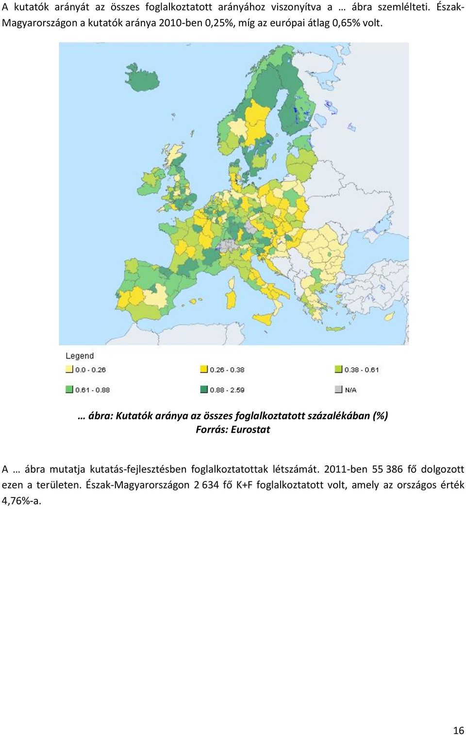 ábra: Kutatók aránya az összes foglalkoztatott százalékában (%) Forrás: Eurostat A ábra mutatja