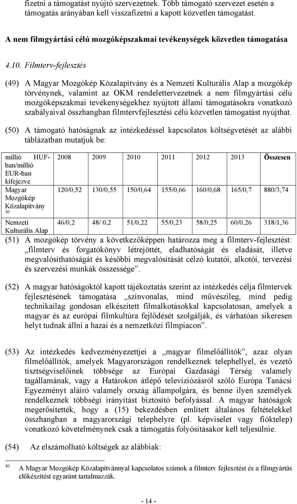 Filmterv-fejlesztés (49) A Magyar Mozgókép Közalapítvány és a Nemzeti Kulturális Alap a mozgókép törvénynek, valamint az OKM rendelettervezetnek a nem filmgyártási célú mozgóképszakmai