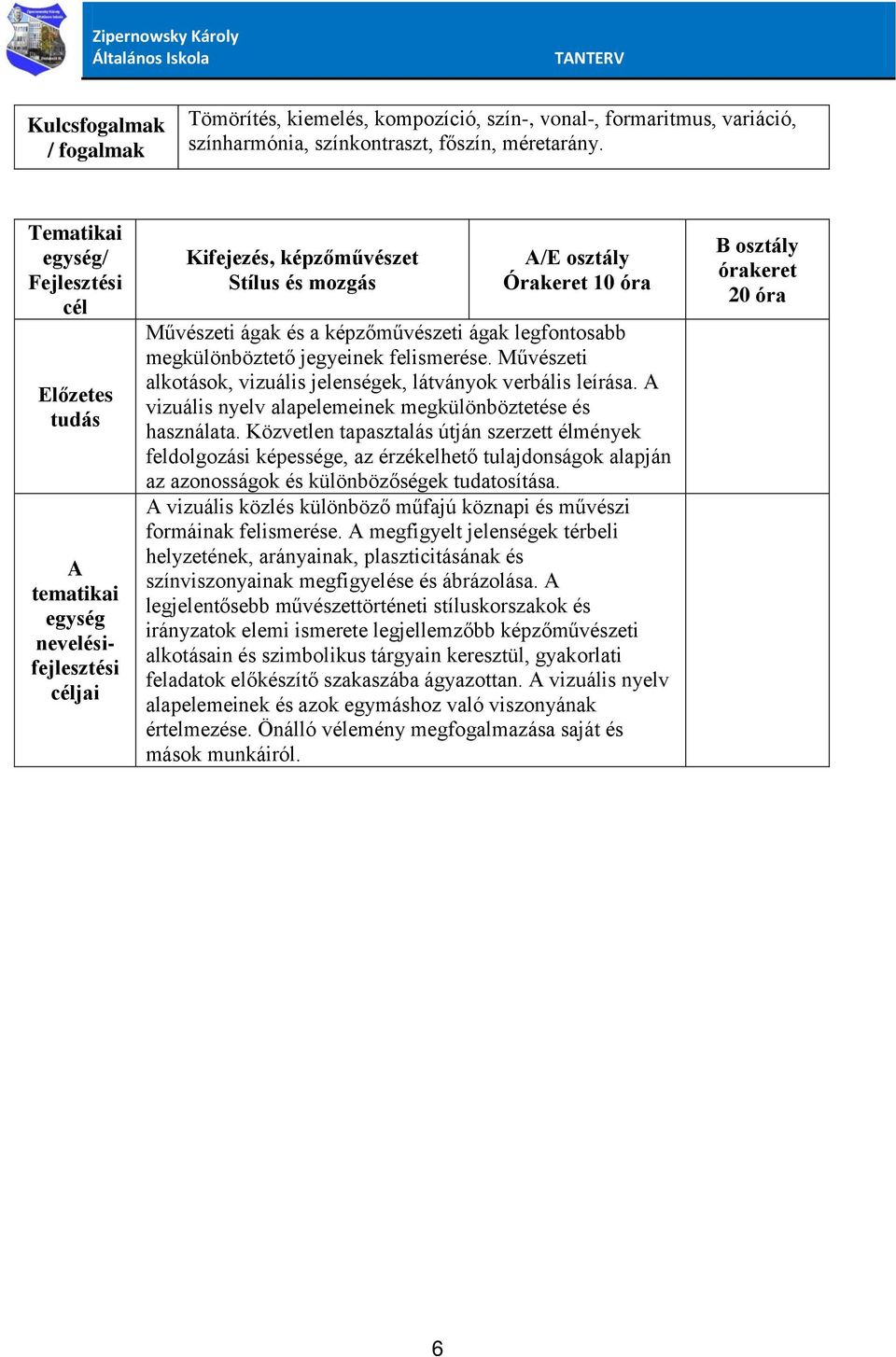 Művészeti alkotások, vizuális jelenségek, látványok verbális leírása. A vizuális nyelv alapelemeinek megkülönböztetése és használata.