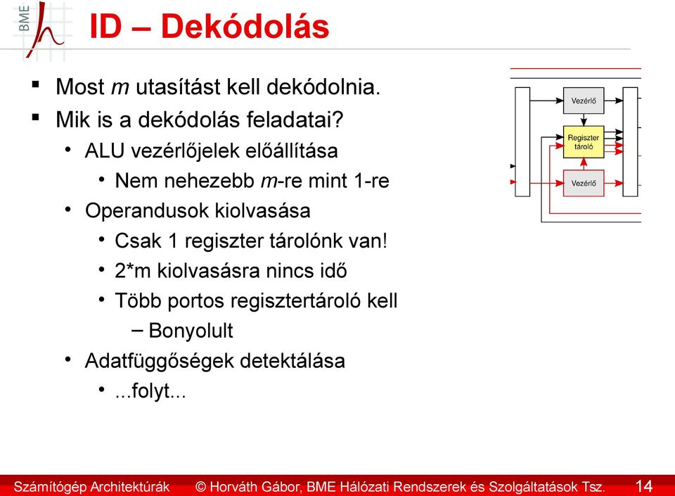 ALU vezérlőjelek előállítása Nem nehezebb m-re mint 1-re Operandusok