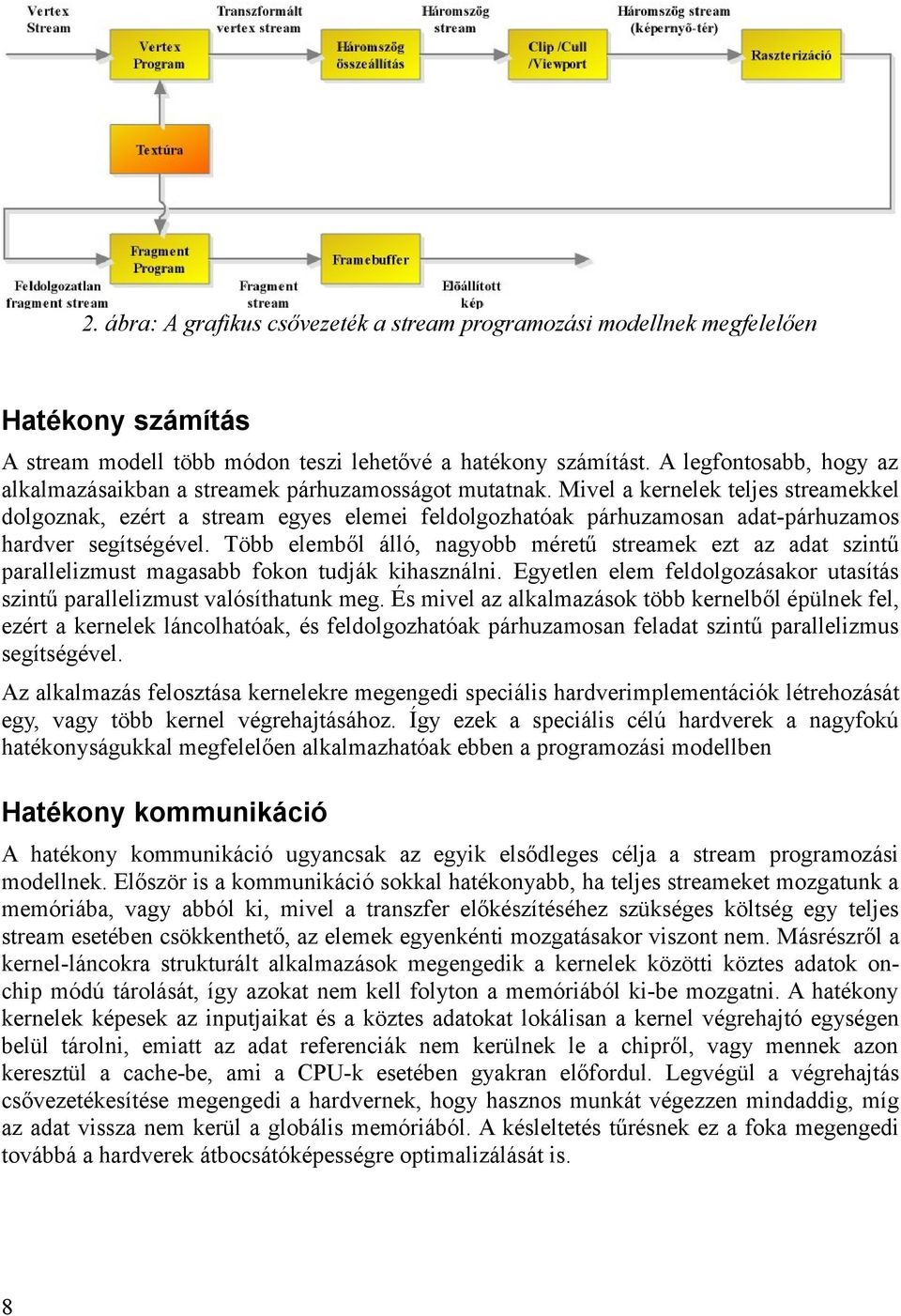 Mivel a kernelek teljes streamekkel dolgoznak, ezért a stream egyes elemei feldolgozhatóak párhuzamosan adat-párhuzamos hardver segítségével.