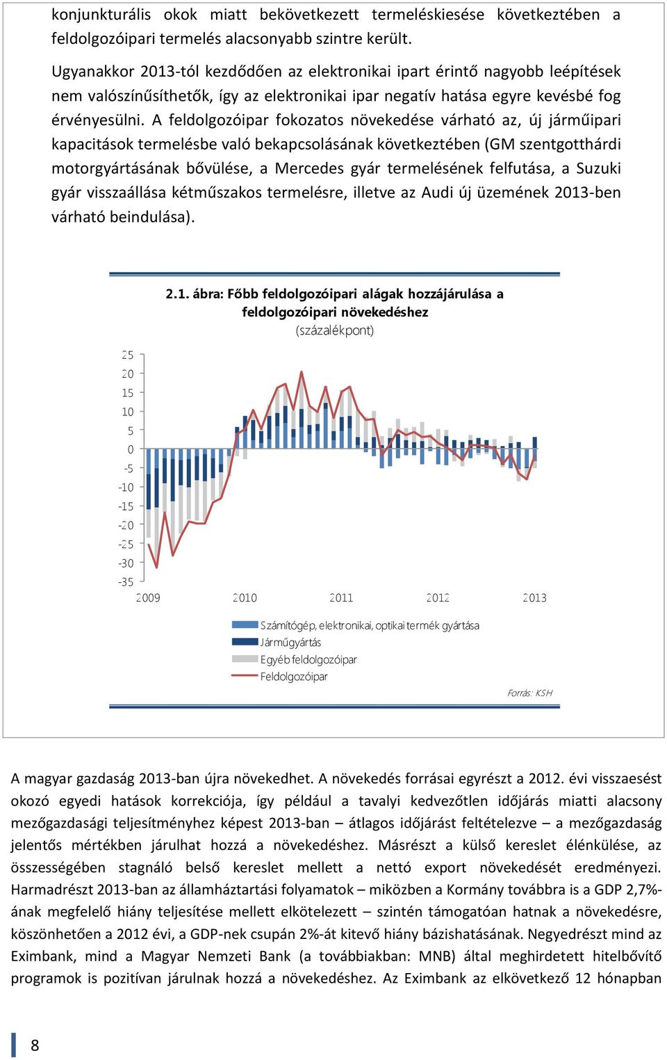 A feldolgozóipar fokozatos növekedése várható az, új járműipari kapacitások termelésbe való bekapcsolásának következtében (GM szentgotthárdi motorgyártásának bővülése, a Mercedes gyár termelésének