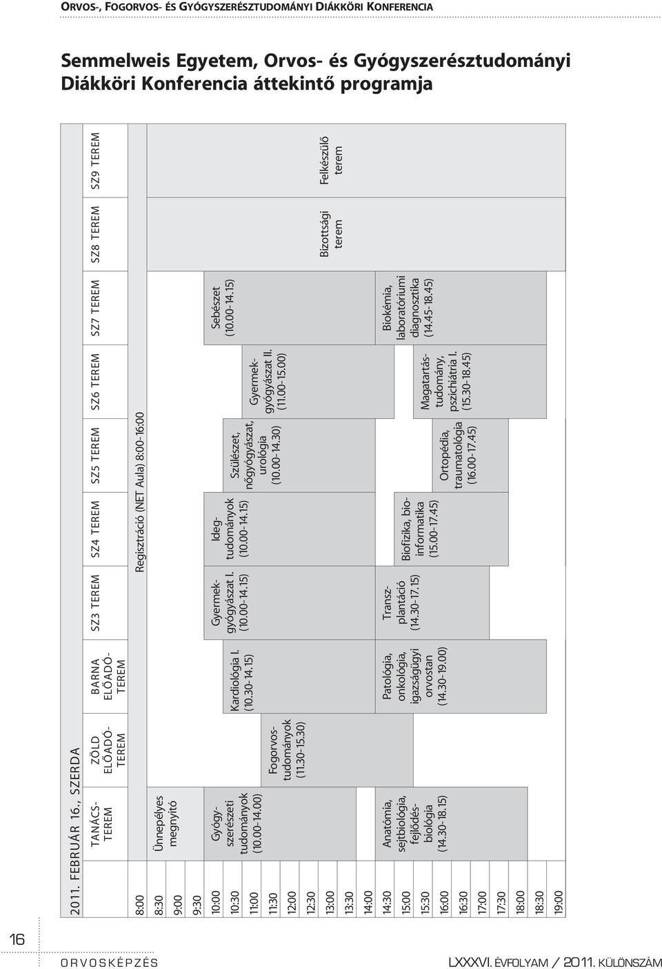 30-14.15) (10.00-14.00) SZ3 TEREM SZ4 TEREM SZ5 TEREM SZ6 TEREM SZ7 TEREM SZ8 TEREM SZ9 TEREM Gyermekgyógyászat I. (10.00-14.15) Idegtudományok (10.00-14.15) Szülészet, nõgyógyászat, urológia (10.