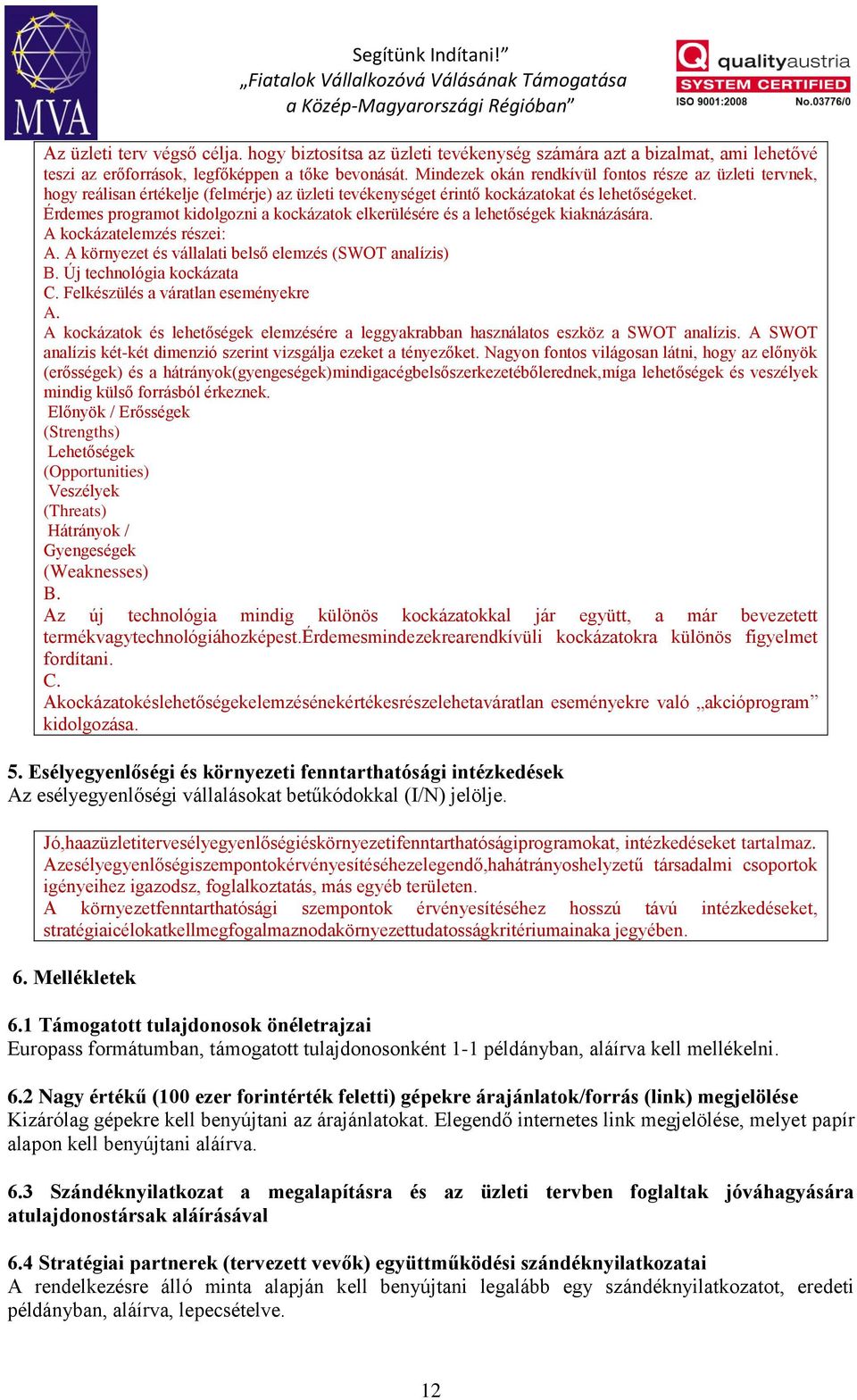 Érdemes programot kidolgozni a kockázatok elkerülésére és a lehetőségek kiaknázására. A kockázatelemzés részei: A. A környezet és vállalati belső elemzés (SWOT analízis) B. Új technológia kockázata C.