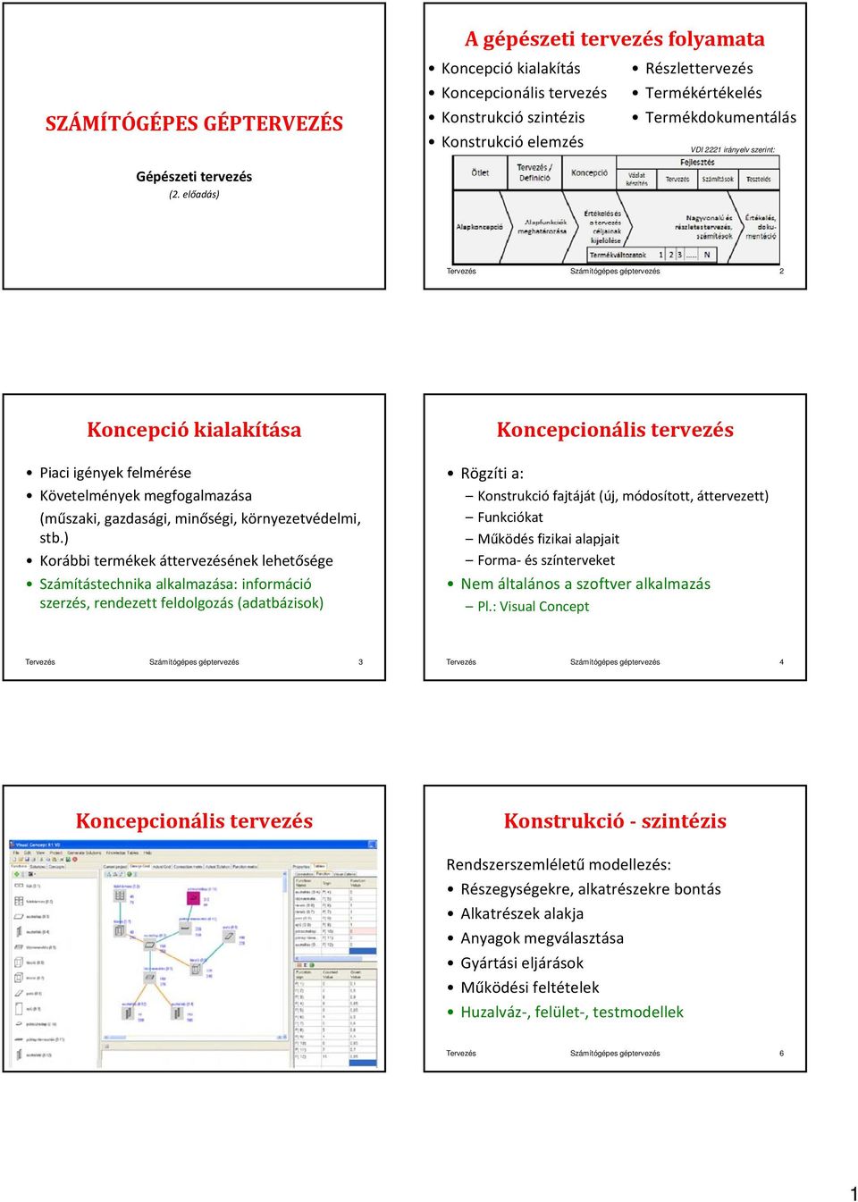 ) Korábbi termékek áttervezésének lehetősége Számítástechnika alkalmazása: információ szerzés, rendezett feldolgozás (adatbázisok) Koncepcionális tervezés Rögzíti a: Konstrukció fajtáját (új,