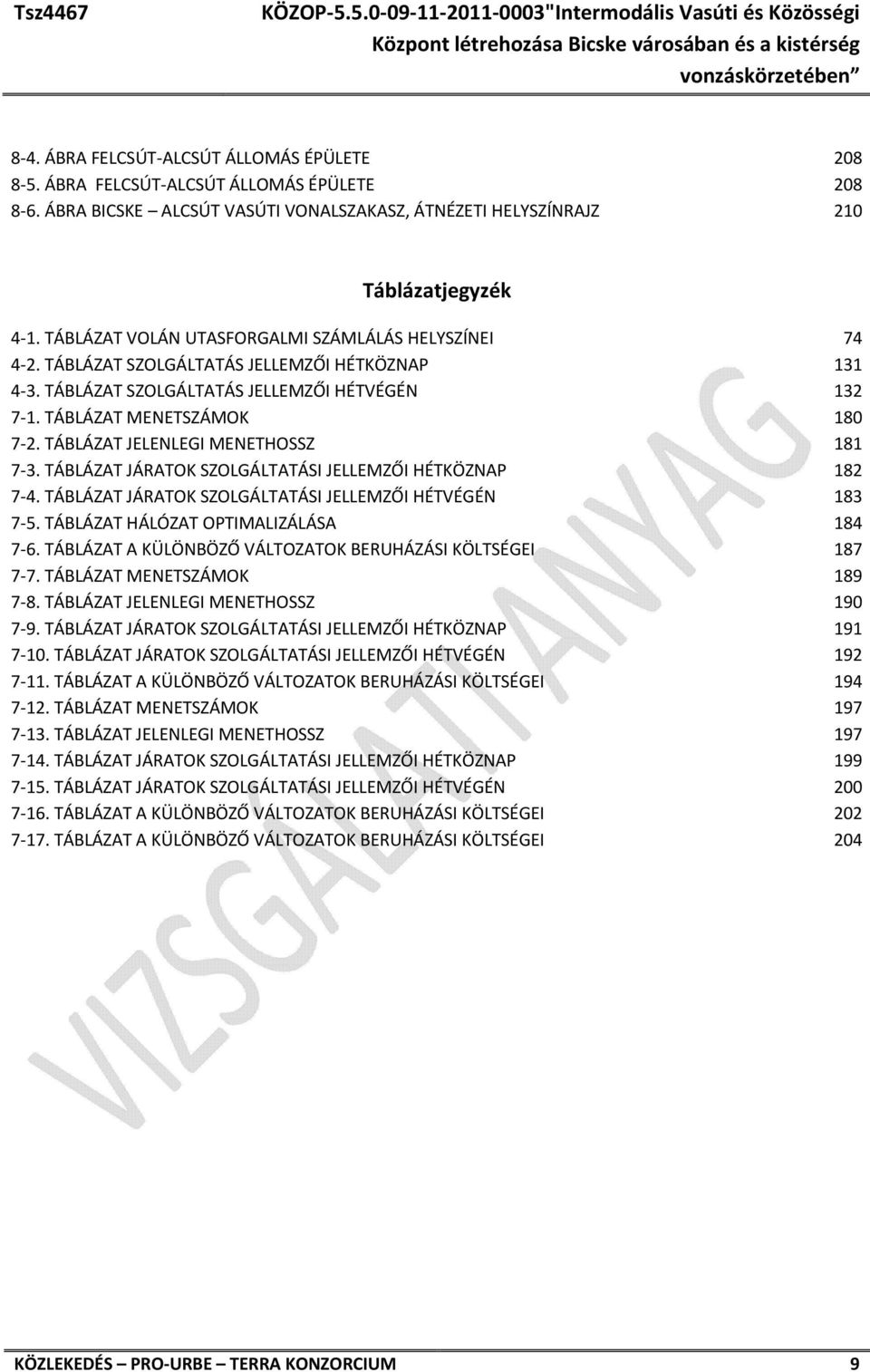 TÁBLÁZAT JELENLEGI MENETHOSSZ 181 7 3. TÁBLÁZAT JÁRATOK SZOLGÁLTATÁSI JELLEMZŐI HÉTKÖZNAP 182 7 4. TÁBLÁZAT JÁRATOK SZOLGÁLTATÁSI JELLEMZŐI HÉTVÉGÉN 183 7 5. TÁBLÁZAT HÁLÓZAT OPTIMALIZÁLÁSA 184 7 6.