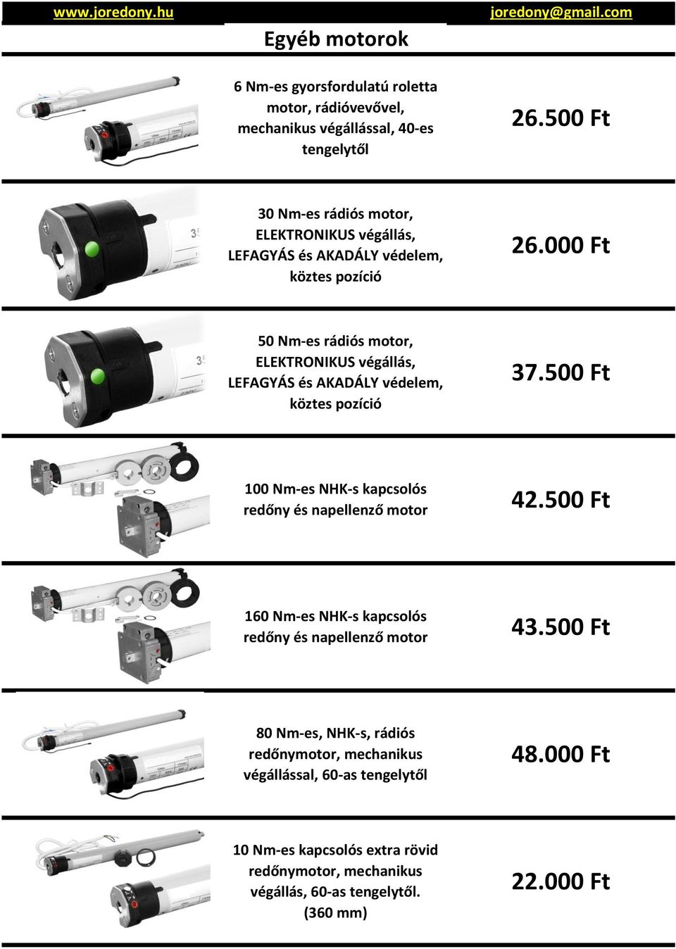 500 Ft 100 Nm-es NHK-s kapcsolós redőny és napellenző motor 42.