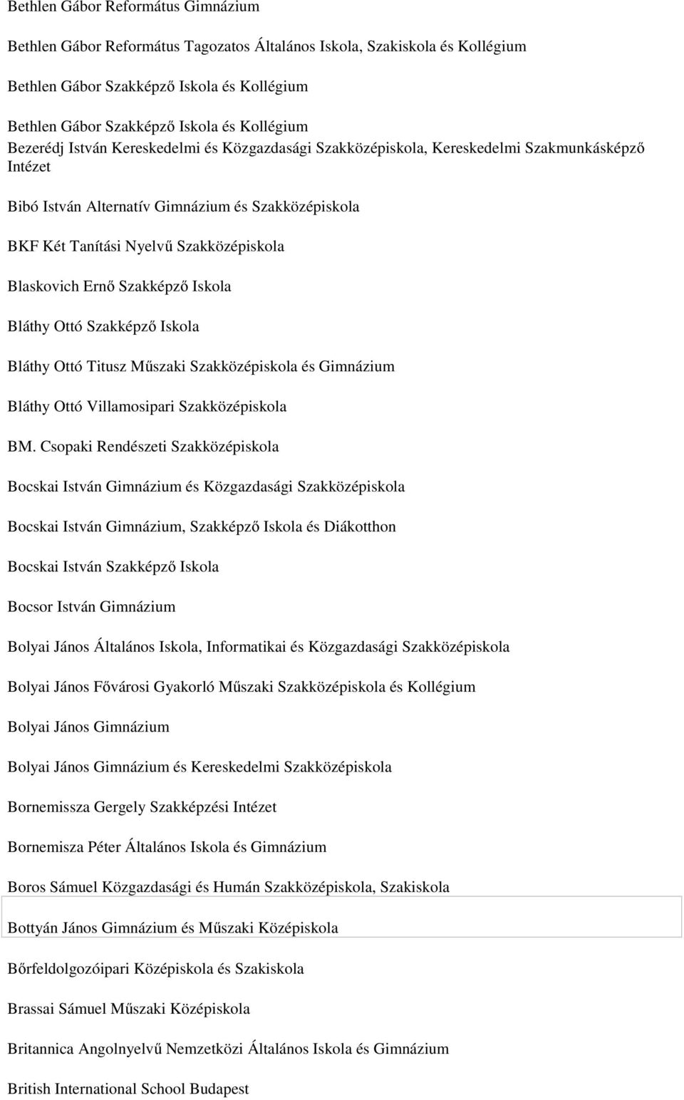 Blaskovich Ernő Szakképző Iskola Bláthy Ottó Szakképző Iskola Bláthy Ottó Titusz Műszaki Szakközépiskola és Gimnázium Bláthy Ottó Villamosipari Szakközépiskola BM.