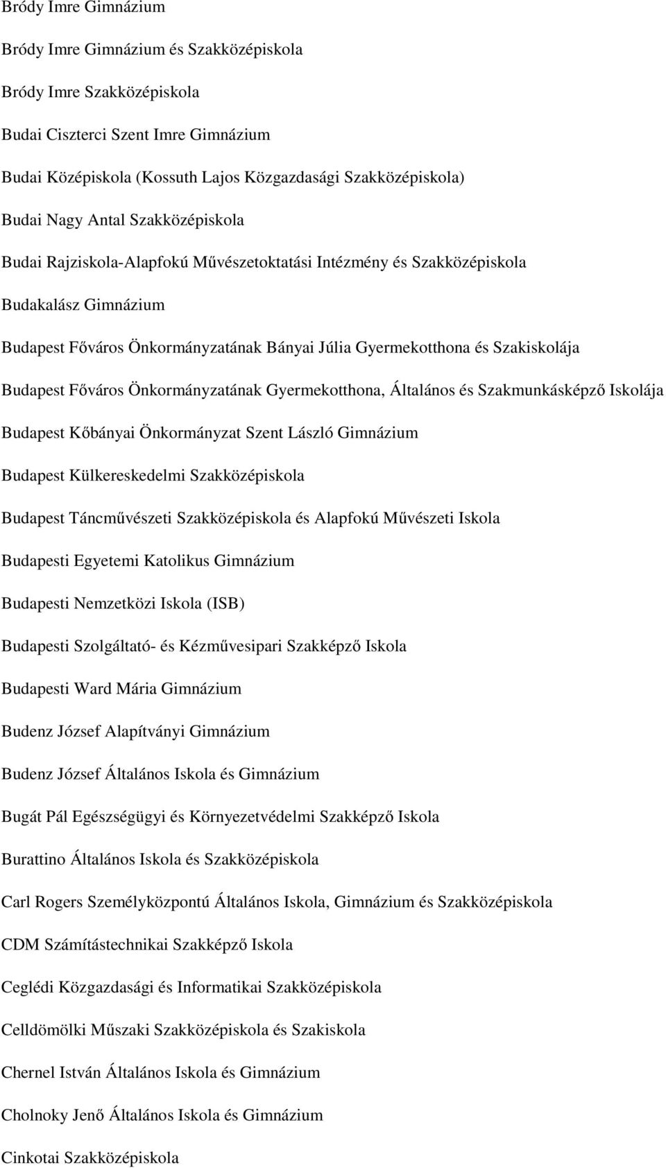 Budapest Főváros Önkormányzatának Gyermekotthona, Általános és Szakmunkásképző Iskolája Budapest Kőbányai Önkormányzat Szent László Gimnázium Budapest Külkereskedelmi Szakközépiskola Budapest