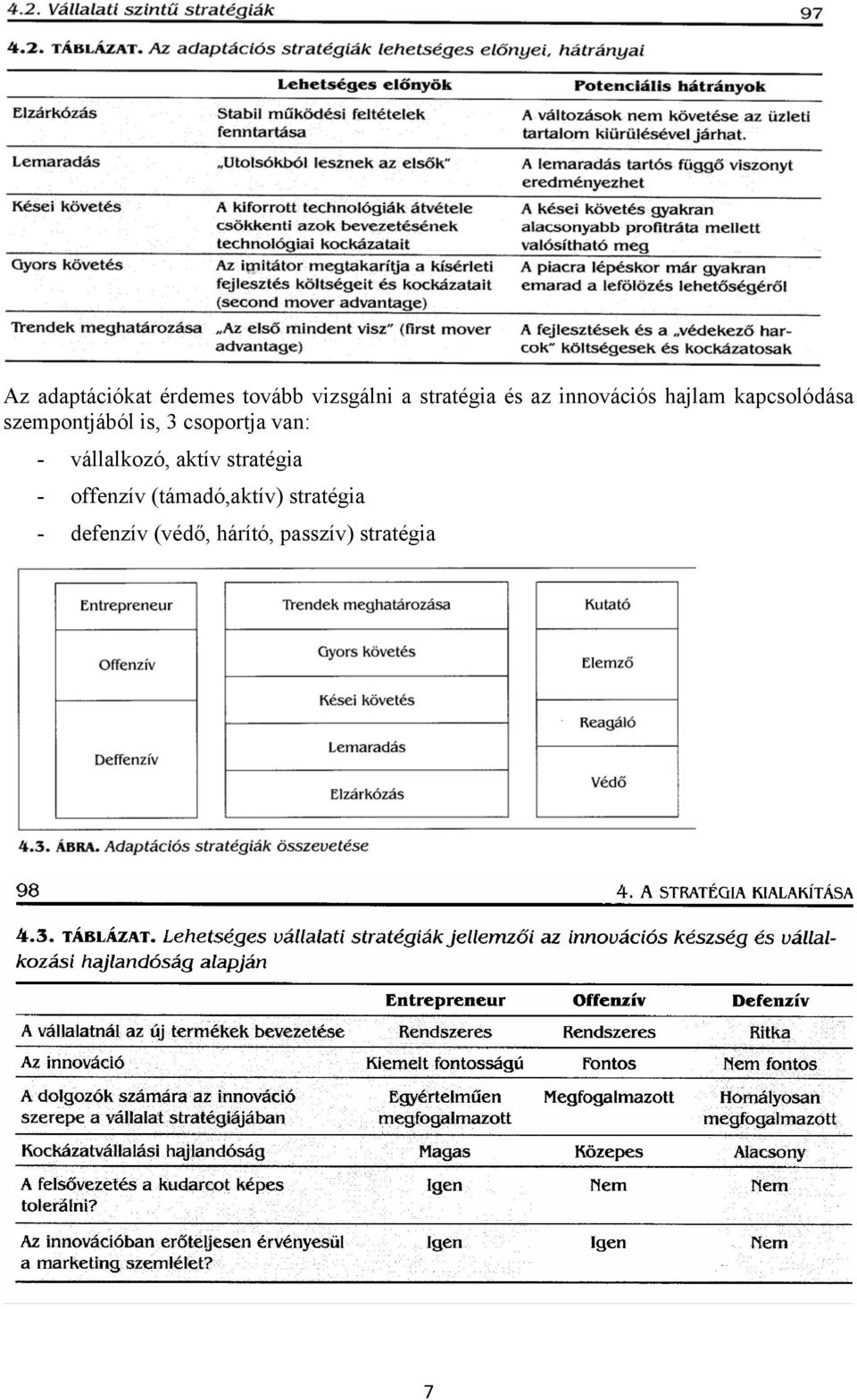 csoportja van: - vállalkozó, aktív stratégia - offenzív