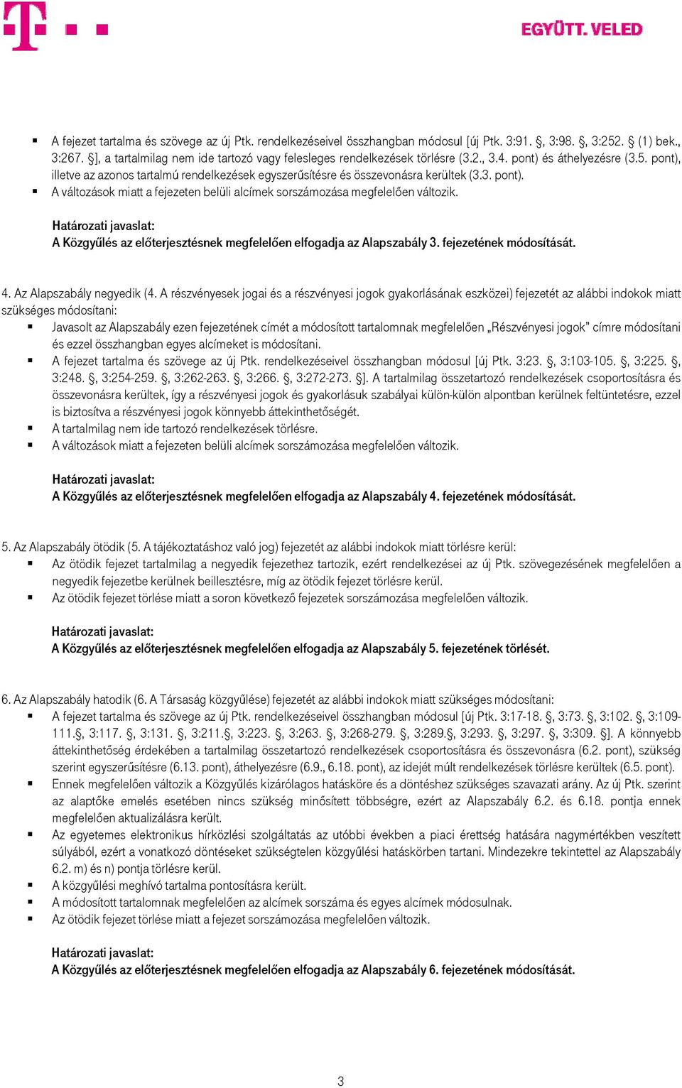 Határozati javaslat: A Közgyűlés az előterjesztésnek megfelelően elfogadja az Alapszabály 3. fejezetének módosítását. 4. Az Alapszabály negyedik (4.