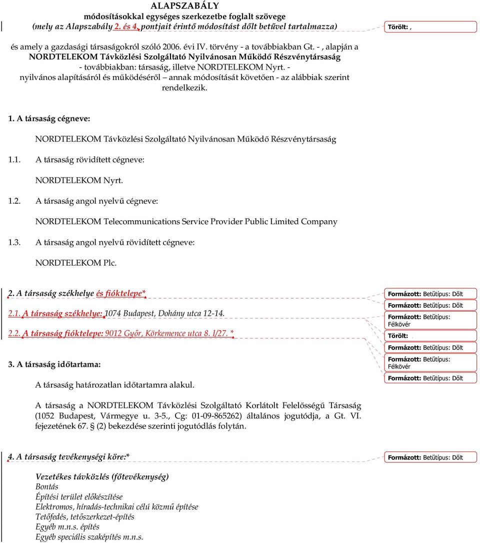 -, alapján a NORDTELEKOM Távközlési Szolgáltató Nyilvánosan Működő Részvénytársaság - továbbiakban: társaság, illetve NORDTELEKOM Nyrt.