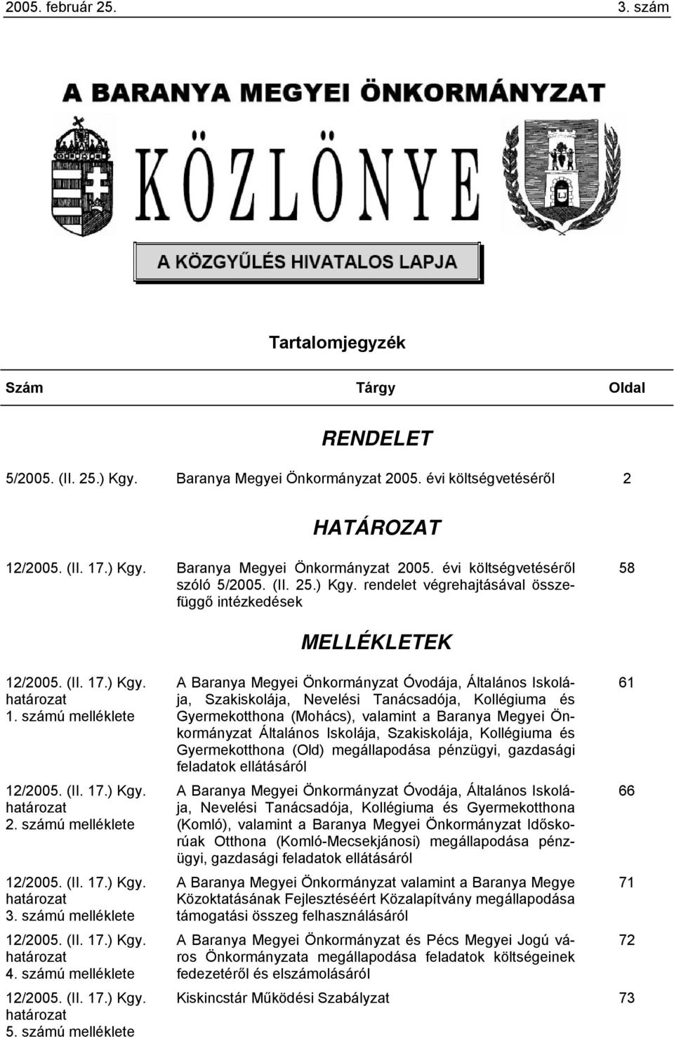 számú melléklete 12/2005. (II. 17.) Kgy. határozat 4. számú melléklete 12/2005. (II. 17.) Kgy. határozat 5.