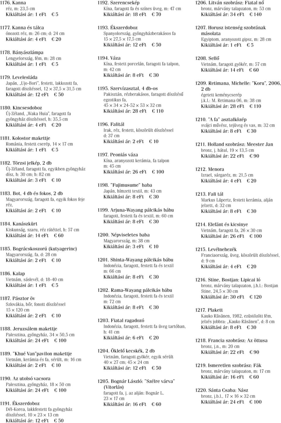 Kincsesdoboz Új-Zéland, Waka Huia, faragott fa gyöngyház díszítéssel, h: 35,5 cm 1181. Kolostor makettje Románia, festett cserép, 14 17 cm 1182.