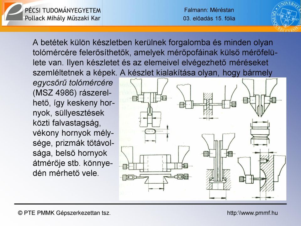 külső mérőfelülete van. Ilyen készletet és az elemeivel elvégezhető méréseket szemléltetnek a képek.