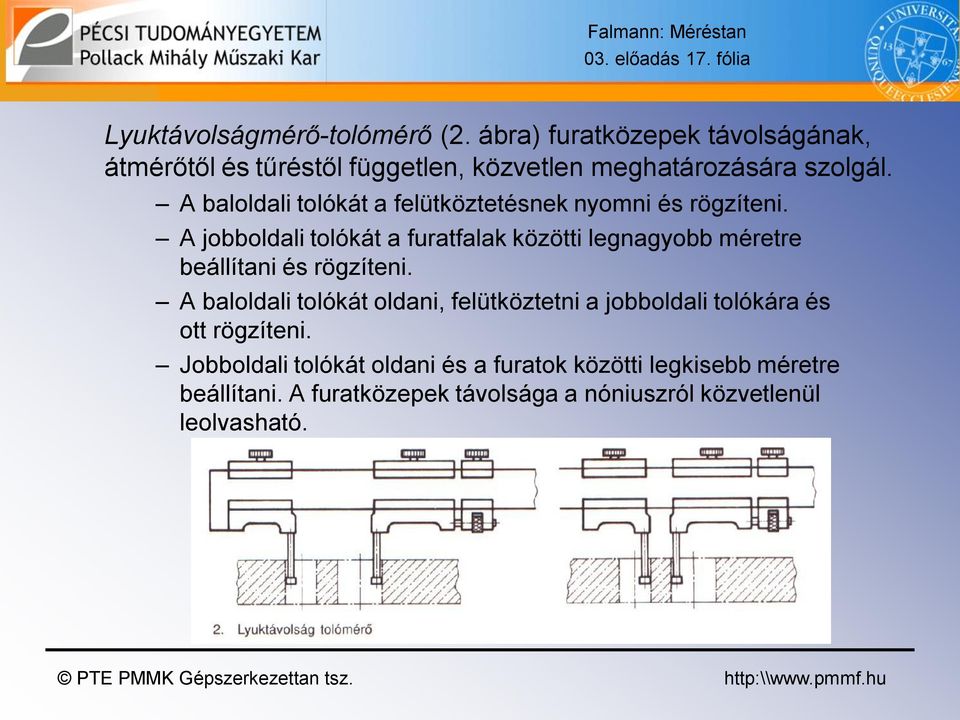 A baloldali tolókát a felütköztetésnek nyomni és rögzíteni.