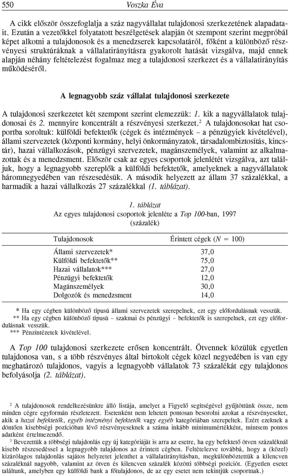 vállalatirányításra gyakorolt hatását vizsgálva, majd ennek alapján néhány feltételezést fogalmaz meg a tulajdonosi szerkezet és a vállalatirányítás mûködésérõl.