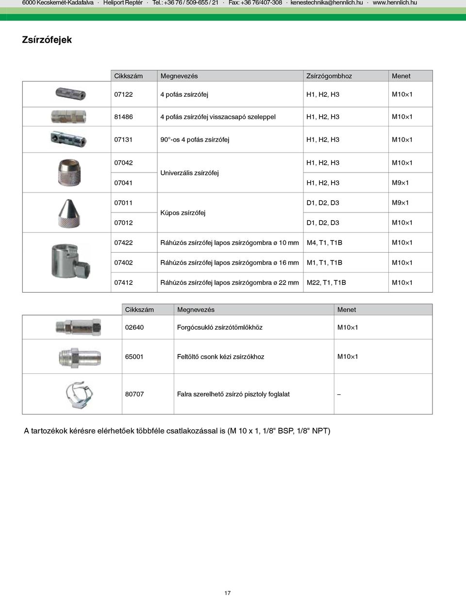 hu Zsírzófejek Cikkszám Megnevezés Zsírzógombhoz Menet 07122 4 pofás zsírzófej H1, H2, H3 M10 1 81486 4 pofás zsírzófej visszacsapó szeleppel H1, H2, H3 M10 1 07131 90 -os 4 pofás zsírzófej H1, H2,