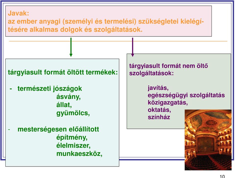 tárgyiasult formát öltött termékek: - természeti jószágok ásvány, állat, gyümölcs,