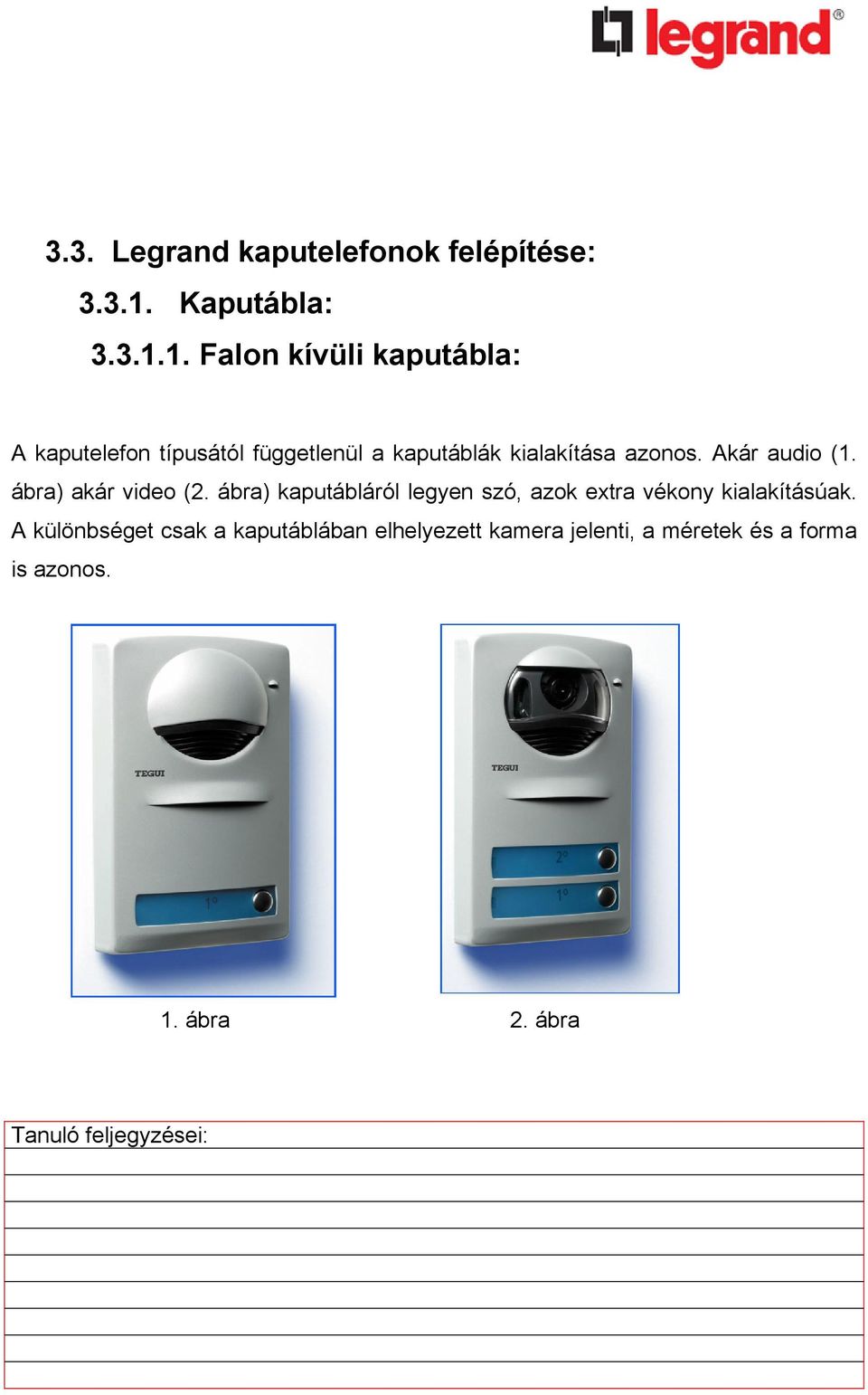 1. Falon kívüli kaputábla: A kaputelefon típusától függetlenül a kaputáblák kialakítása