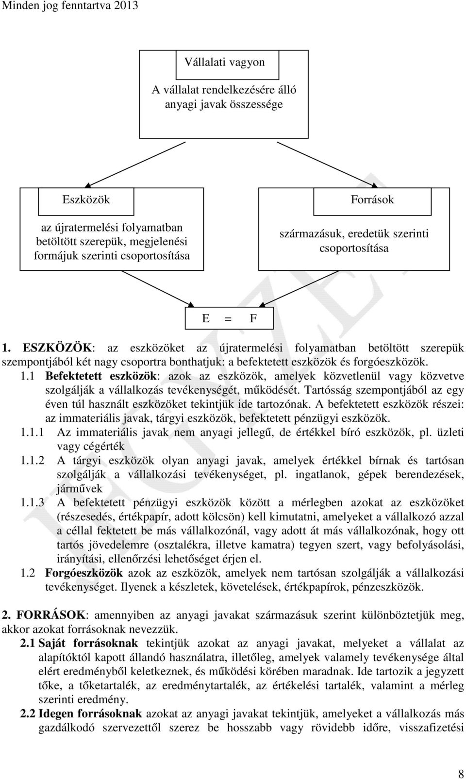 1.1 Befektetett eszközök: azok az eszközök, amelyek közvetlenül vagy közvetve szolgálják a vállalkozás tevékenységét, működését.