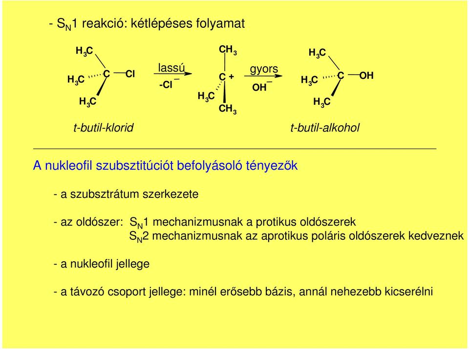 szerkezete - az oldószer: S N mechanizmusnak a protikus oldószerek S N 2 mechanizmusnak az aprotikus