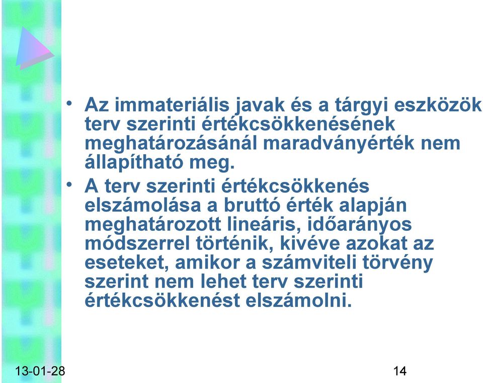 A terv szerinti értékcsökkenés elszámolása a bruttó érték alapján meghatározott lineáris,