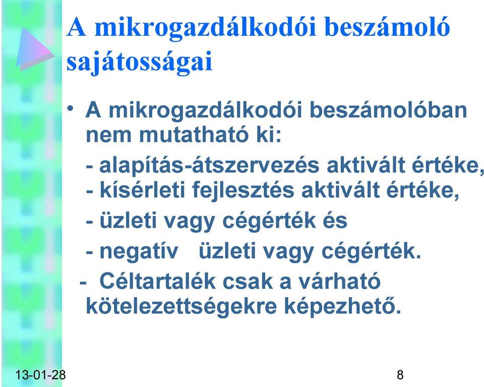 fejlesztés aktivált értéke, - üzleti vagy cégérték és - negatív üzleti