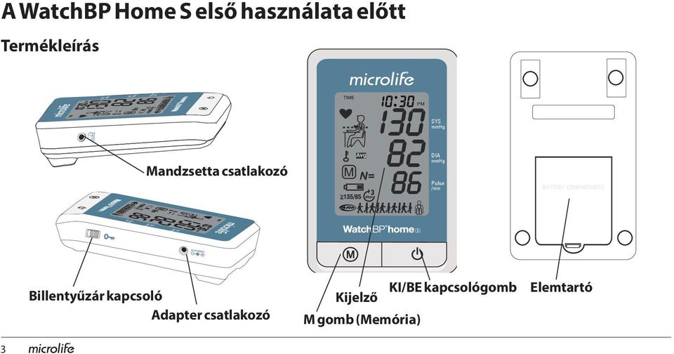 Mandzsetta csatlakozó DIA mmhg Pulse /min Billentyűzár kapcsoló