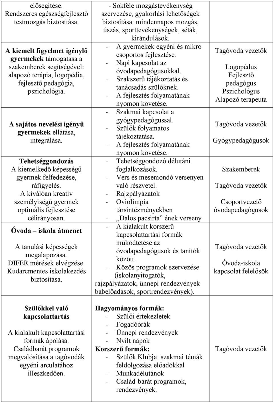 Tehetséggondozás A kiemelkedő képességű gyermek felfedezése, ráfigyelés. A kiválóan kreatív személyiségű gyermek optimális fejlesztése célirányosan.