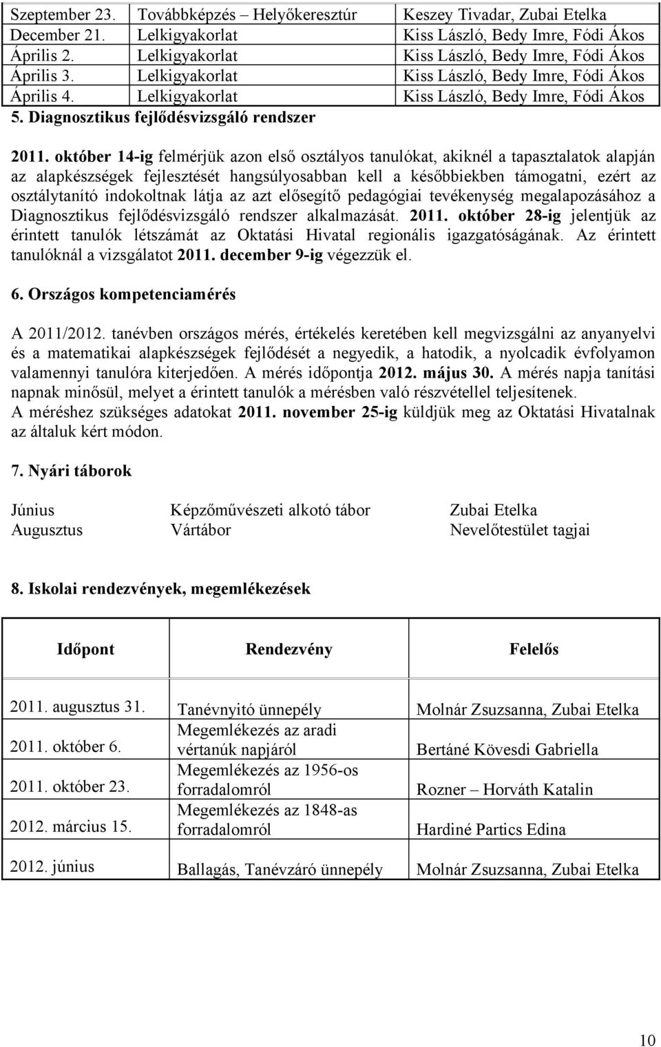 Diagnosztikus fejlődésvizsgáló rendszer 2011.