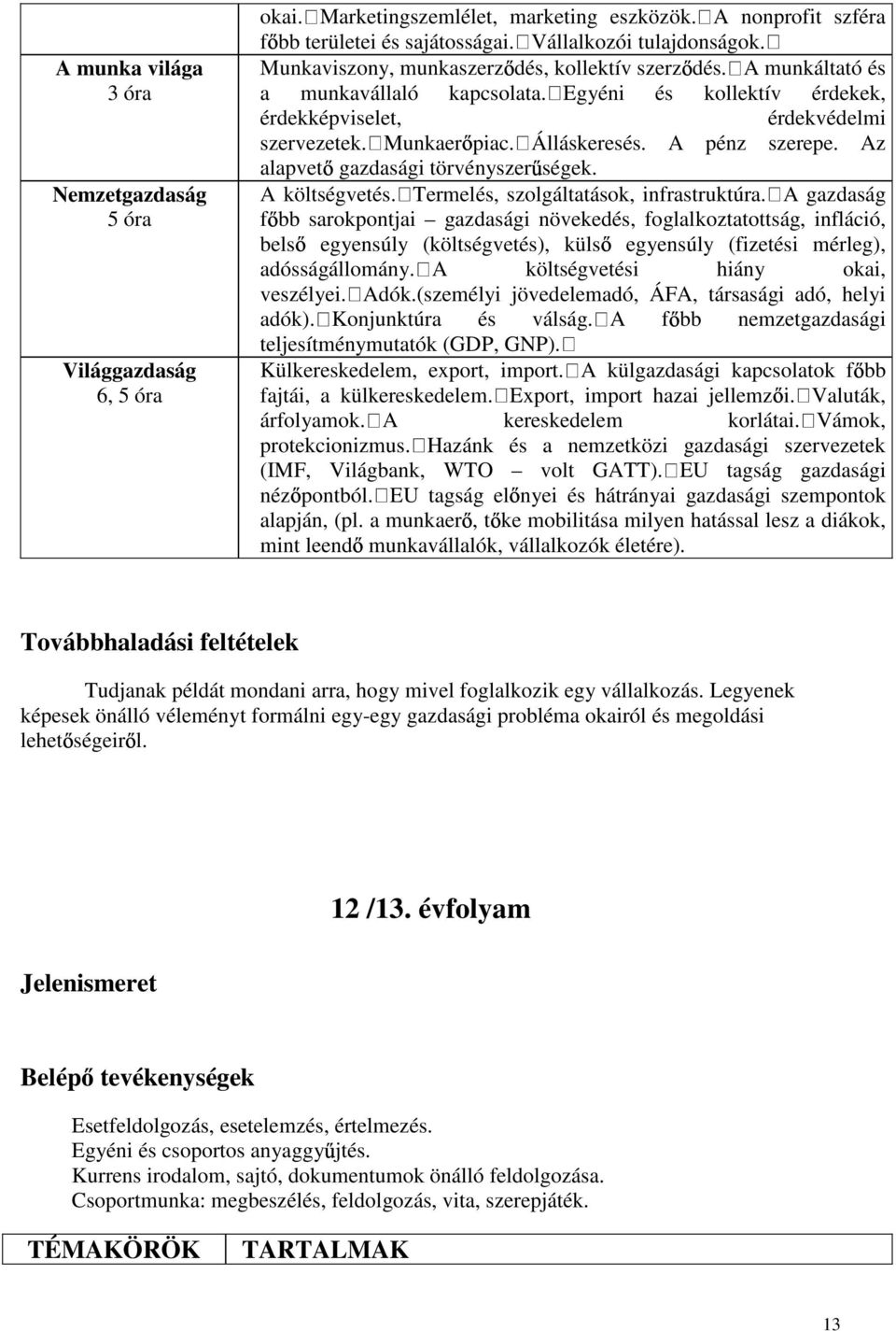 A pénz szerepe. Az alapvet gazdasági törvényszer ségek. A költségvetés. Termelés, szolgáltatások, infrastruktúra.