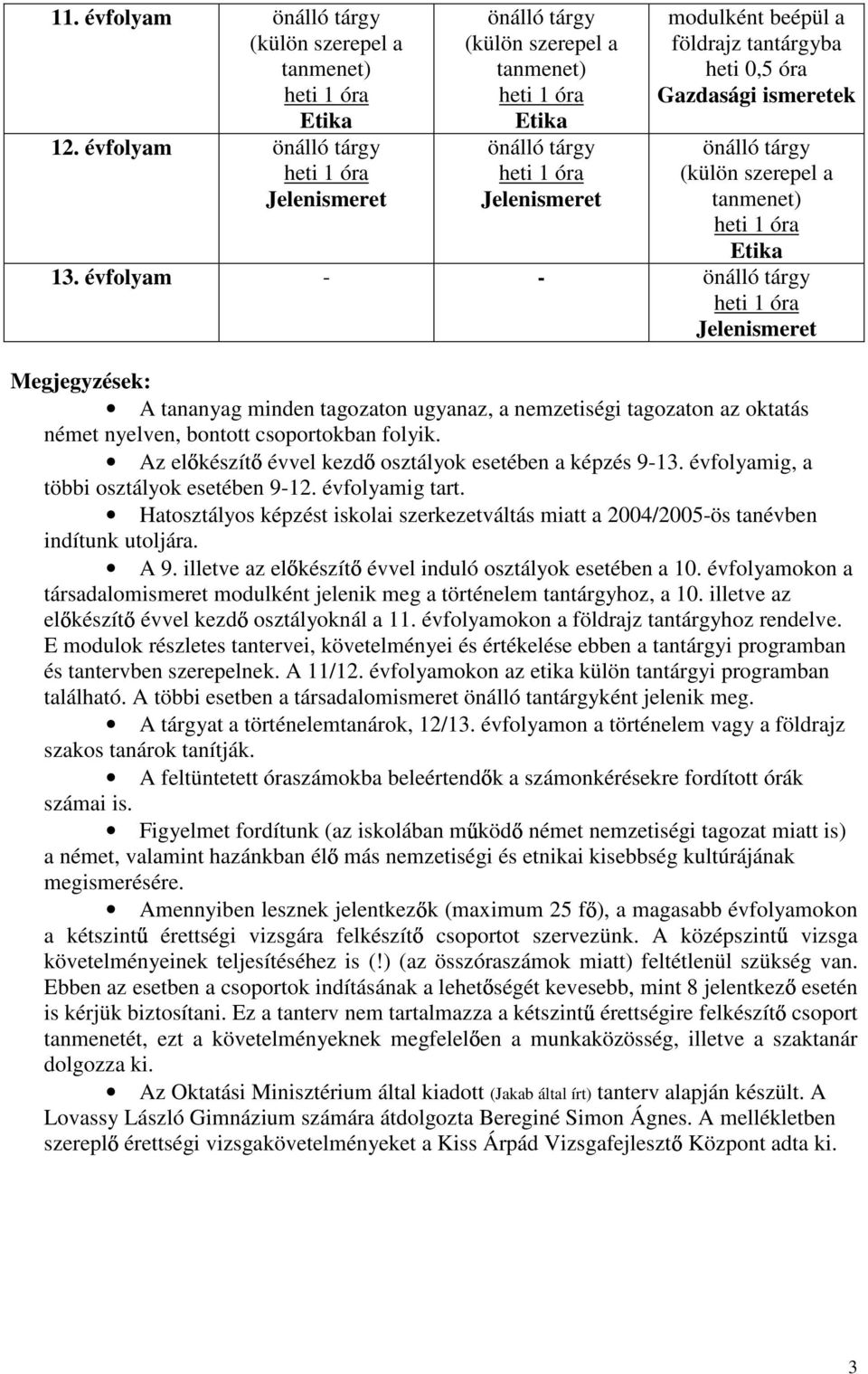 Gazdasági ismeretek önálló tárgy (külön szerepel a tanmenet) heti 1 óra Etika 13.