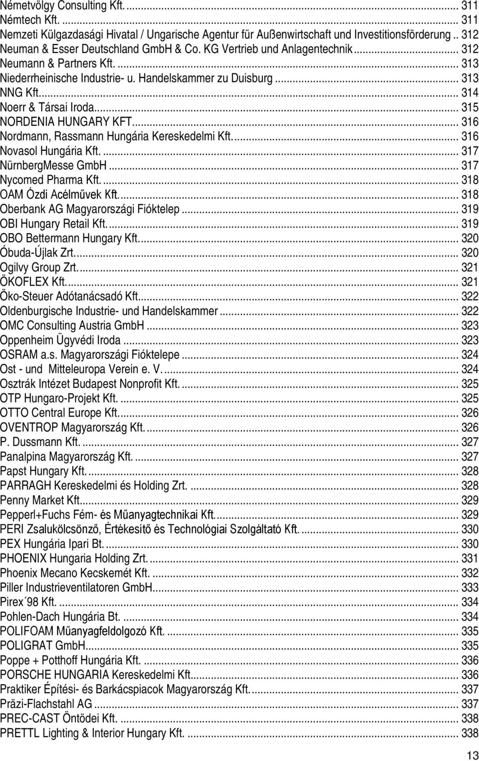 .. 316 Nordmann, Rassmann Hungária Kereskedelmi Kft.... 316 Novasol Hungária Kft.... 317 NürnbergMesse GmbH... 317 Nycomed Pharma Kft.... 318 OAM Ózdi Acélművek Kft.