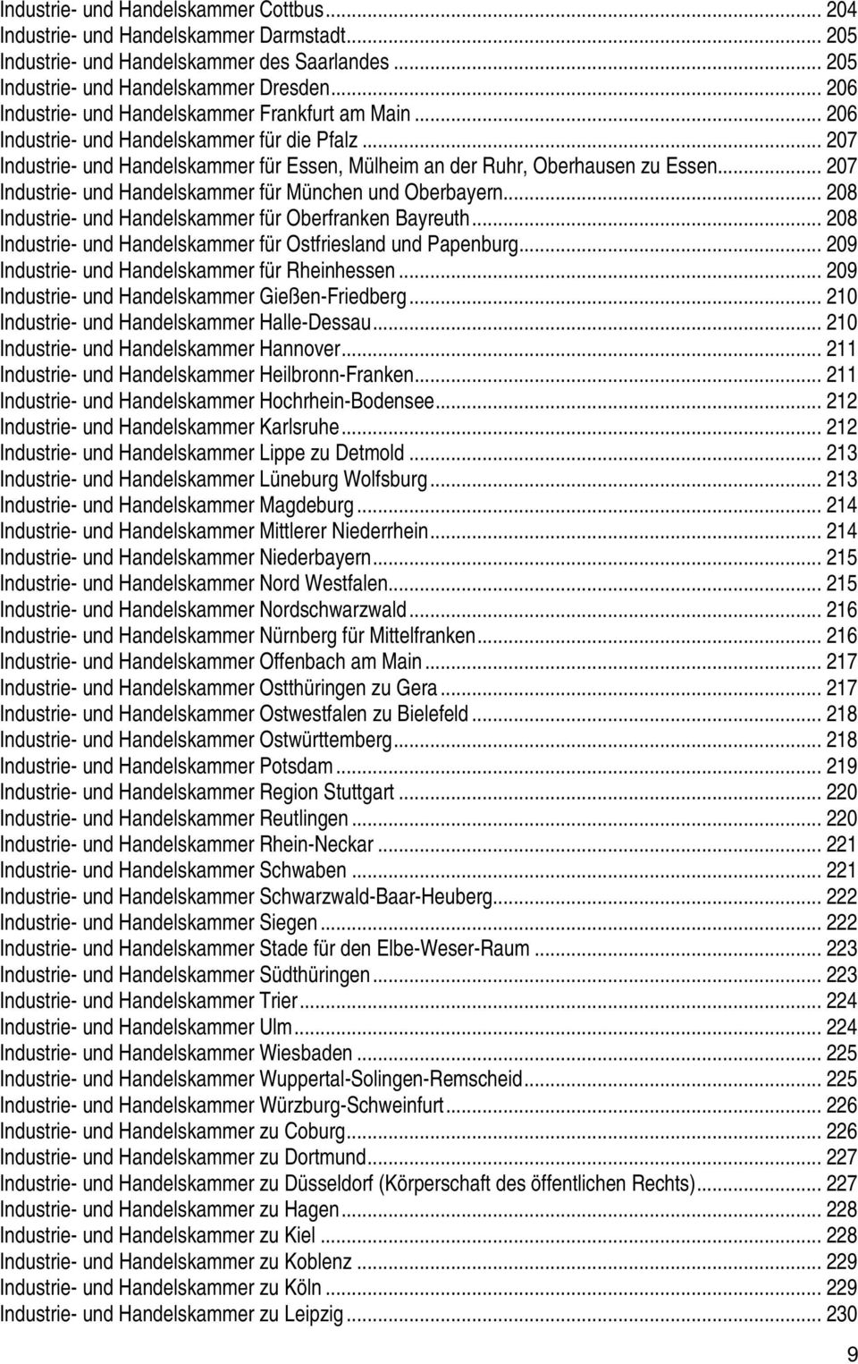 .. 207 Industrie und Handelskammer für München und Oberbayern... 208 Industrie und Handelskammer für Oberfranken Bayreuth... 208 Industrie und Handelskammer für Ostfriesland und Papenburg.