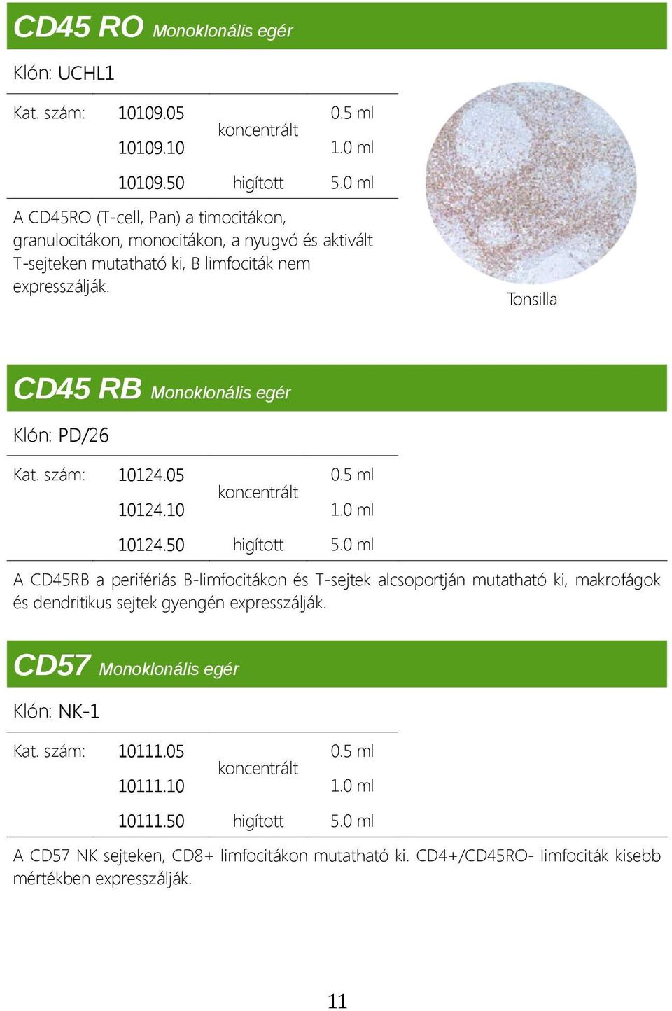 CD45 RB Monoklonális egér Klón: PD/26 Kat. szám: 10124.05 10124.10 1.0 ml 10124.50 higított 5.
