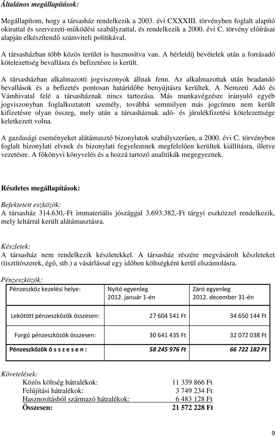 Az alkalmazottak után beadandó bevallások és a befizetés pontosan határidőbe benyújtásra kerültek. A Nemzeti Adó és Vámhivatal felé a társasháznak nincs tartozása.