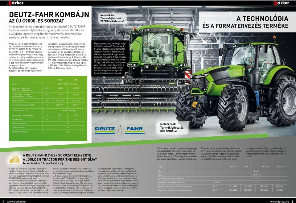 A TECHNOLÓGIA ÉS A FORMATERVEZÉS TERMÉKE Négy új, 5 és 6 szalmarázóval szerelt modell kerül bemutatásra - a C9205 TS, C9205 TS B, C9206 TS és C9206 TS B, amelyek sajátos jellemzőit úgy