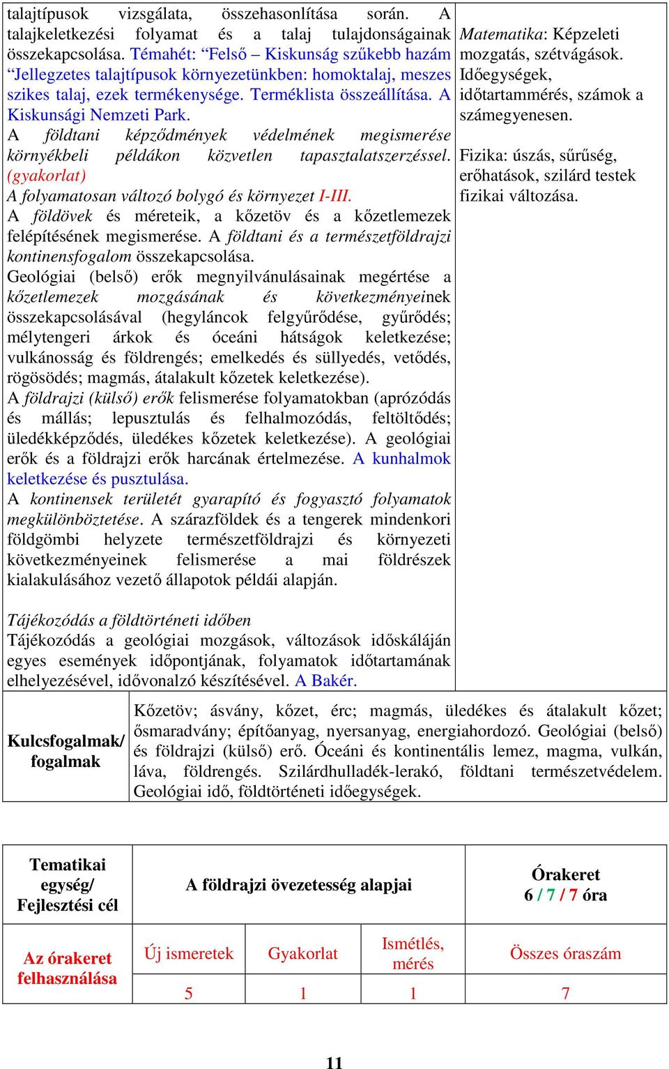 A földtani képződmények védelmének megismerése környékbeli példákon közvetlen tapasztalatszerzéssel. (gyakorlat) A folyamatosan változó bolygó és környezet I-III.