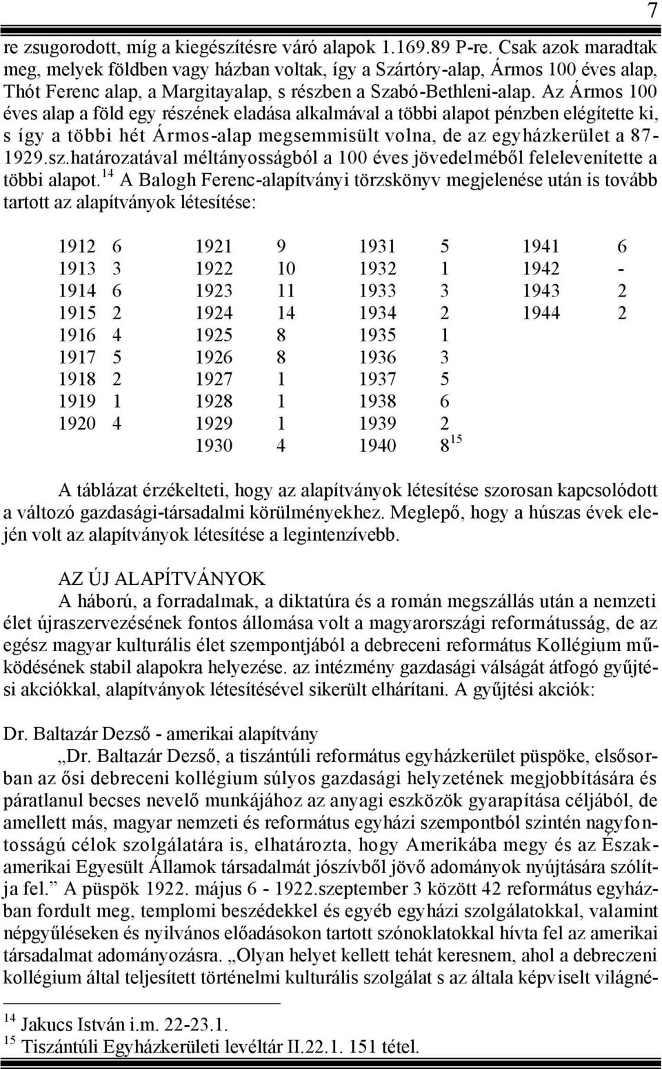 Az Ármos 100 éves alap a föld egy részének eladása alkalmával a többi alapot pénzben elégítette ki, s így a többi hét Ármos-alap megsemmisült volna, de az egyházkerület a 87-1929.sz.határozatával méltányosságból a 100 éves jövedelméből felelevenítette a többi alapot.