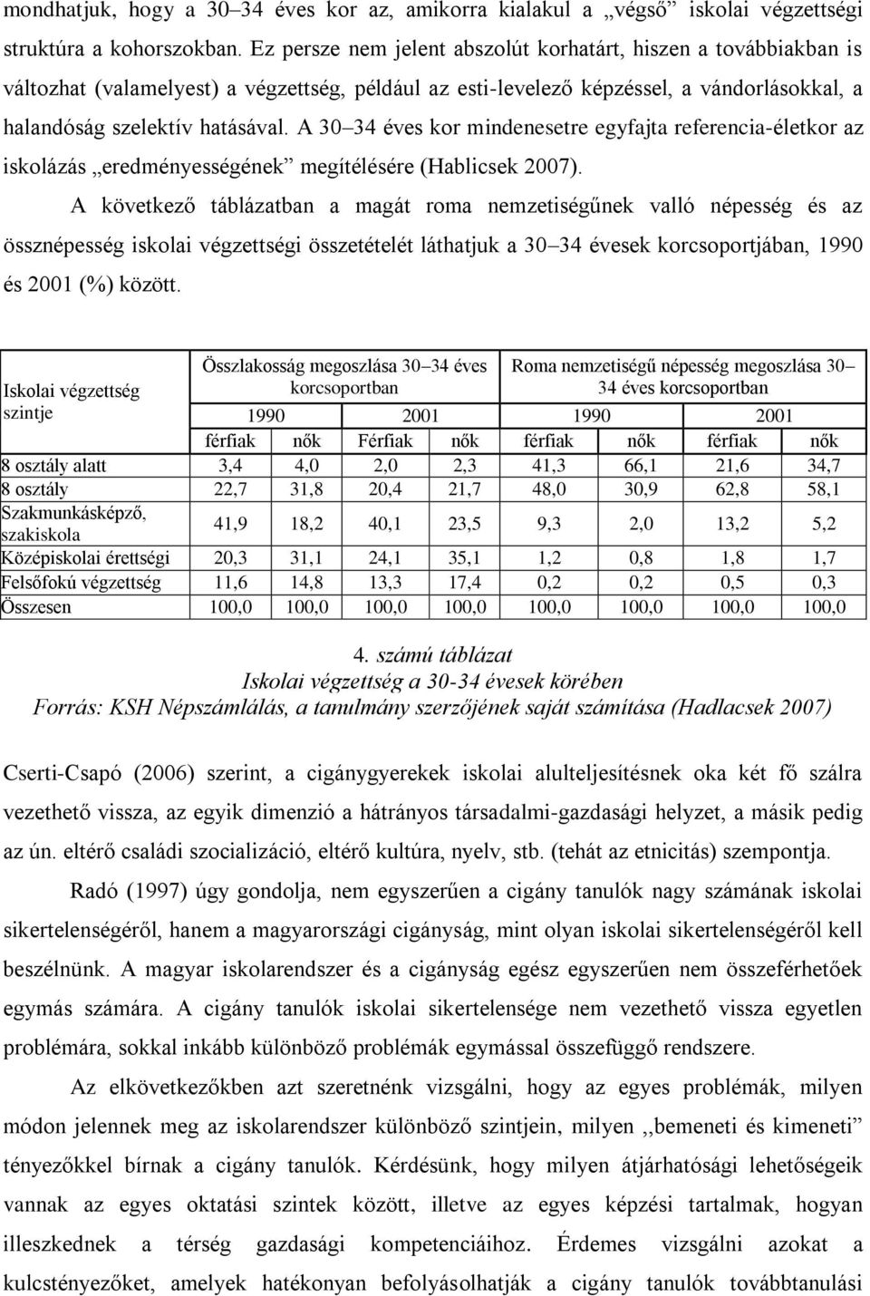 A 30 34 éves kor mindenesetre egyfajta referencia-életkor az iskolázás eredményességének megítélésére (Hablicsek 2007).