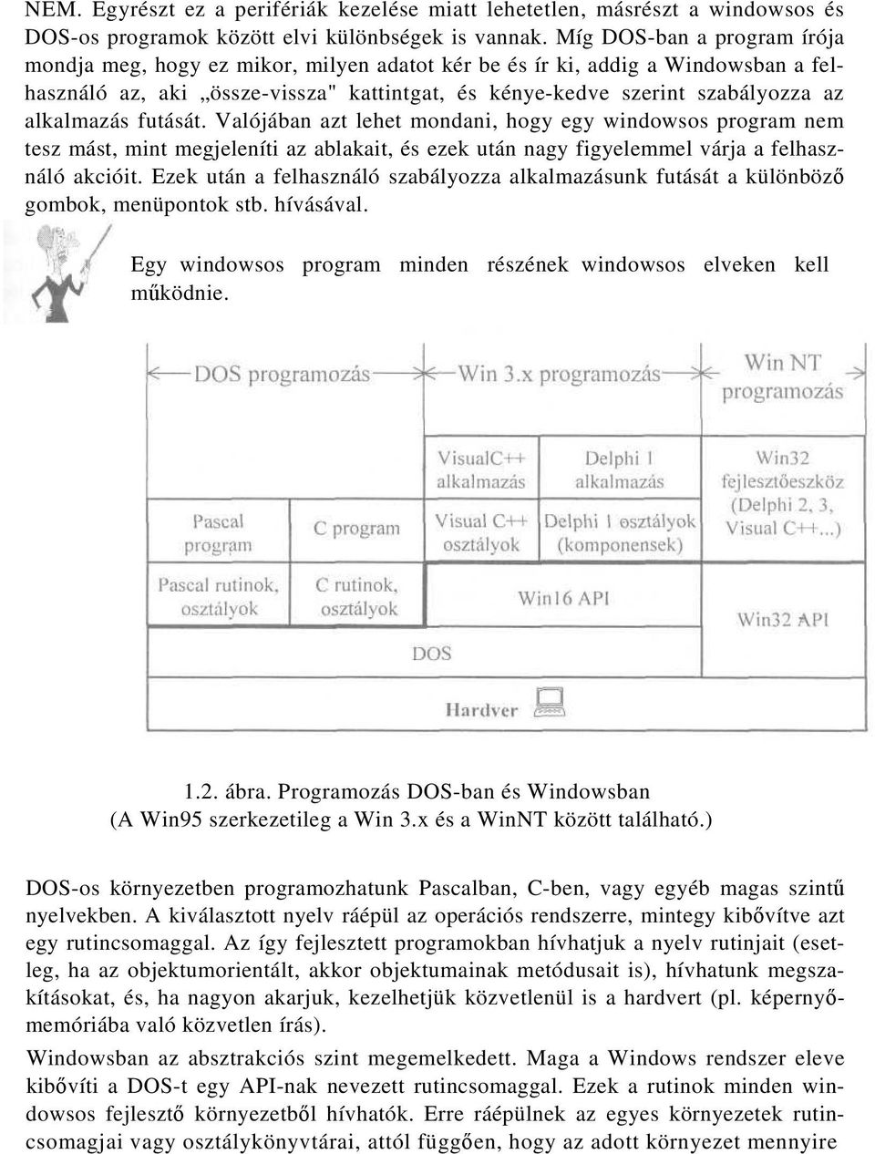 alkalmazás futását. Valójában azt lehet mondani, hogy egy windowsos program nem tesz mást, mint megjeleníti az ablakait, és ezek után nagy figyelemmel várja a felhasználó akcióit.