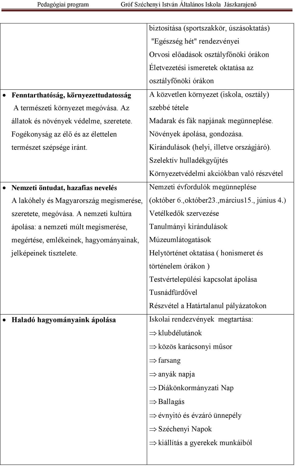 A nemzeti kultúra ápolása: a nemzeti múlt megismerése, megértése, emlékeinek, hagyományainak, jelképeinek tisztelete.